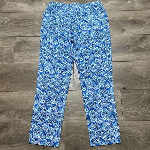 IBKUL Venetian Tiles Denim Stretch Golf Ankle Pants‎ Blue White Size 10 - Picture 2 of 11